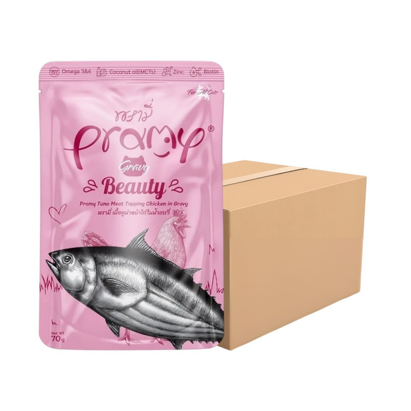 [48ซอง] Pramy in Gravy อาหารเปียกแมว พรามี่ ในน้ําเกรวี่ สําหรับแมว2เดือนขึ้นไป ขนาด 70g GR2-Beauty