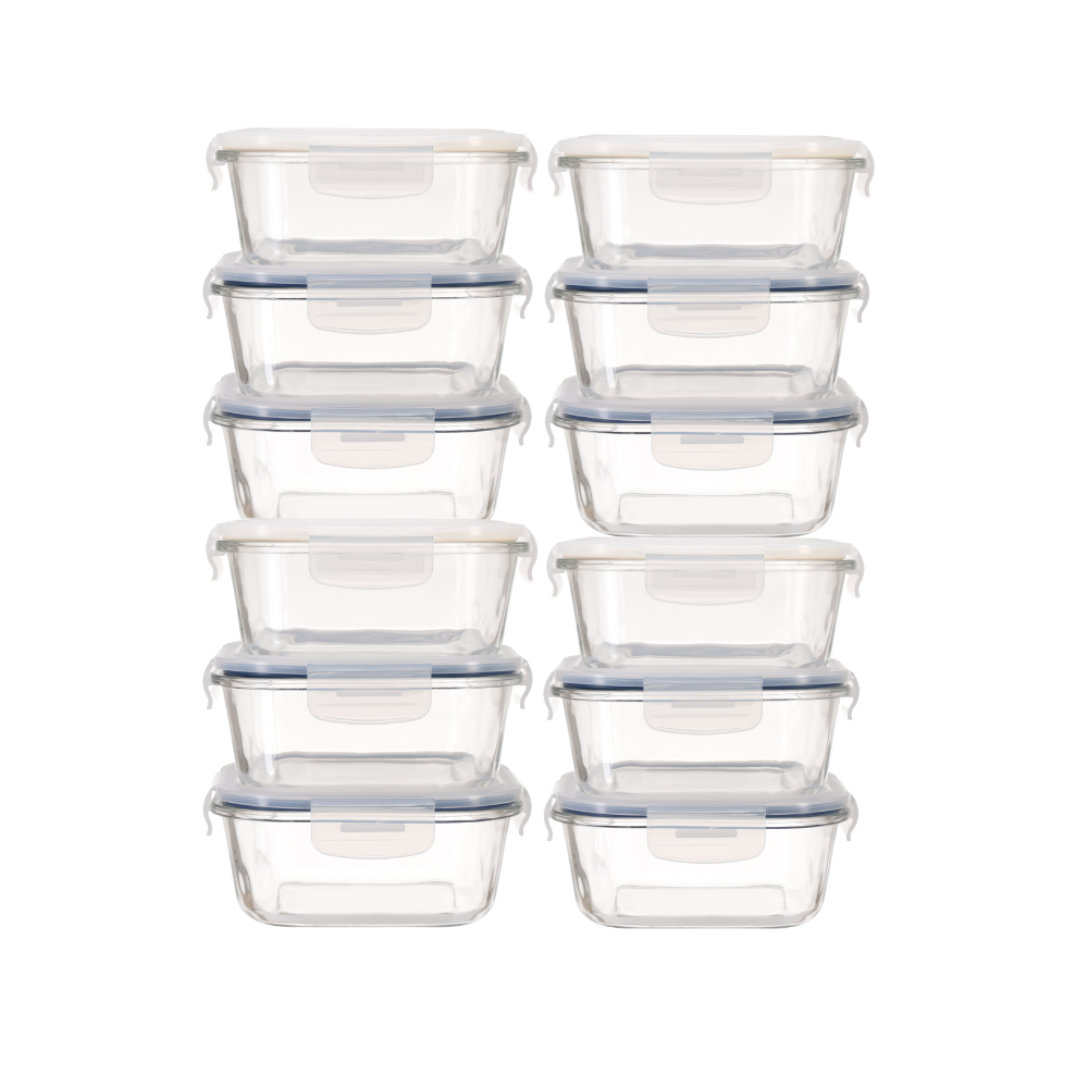 Super Lock Glass Food Container Set Square 710ml 9511X03 Pack 12