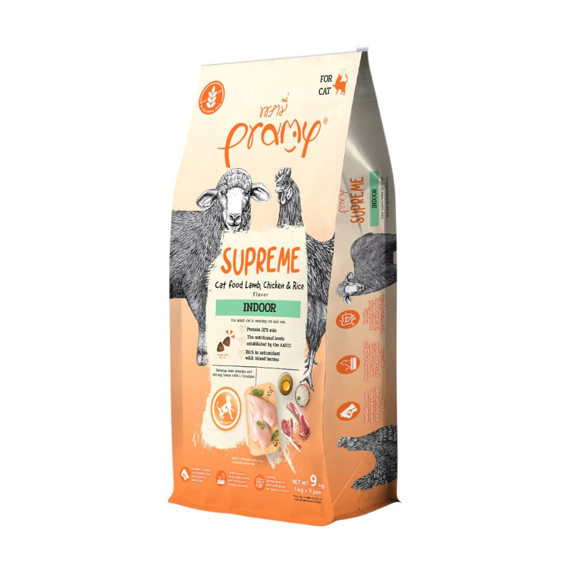 [กระสอบ] Pramy Supreme พรามี่ ซุพรีม อาหารเม็ดแมว / สูตร Indoor 9 kg