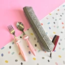 Thumbnail 1 of Twin Fish ชุดช้อนส้อมเด็ก ช้อนส้อมสำหรับเด็ก พร้อมซองผ้าสีเทาแบบพกพา Twin Fish KID-1