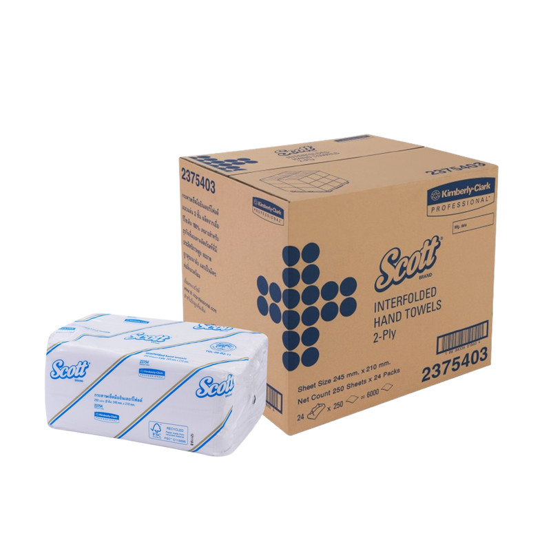 SCOTT Interfold Paper Towel 2-Ply (21.0 x 24.5cm) 250 sheets x 24 sachets/carton (Carton)