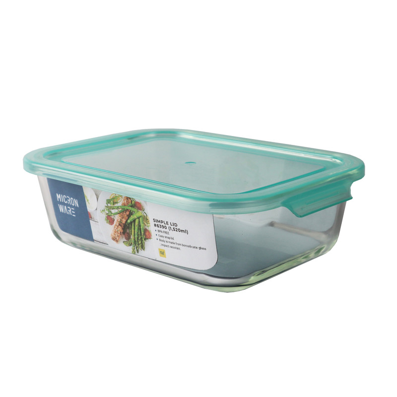 Super Lock Rectangular Glass Food Container 1520ml 6390