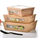 Thumbnail 2 of BIOPACK กล่องข้าว (970 มล,50 ใบ) กล่องใส่อาหาร กล่องกระดาษ กล่องอาหารคราฟ มีหน้าต่าง 2 ช่อง