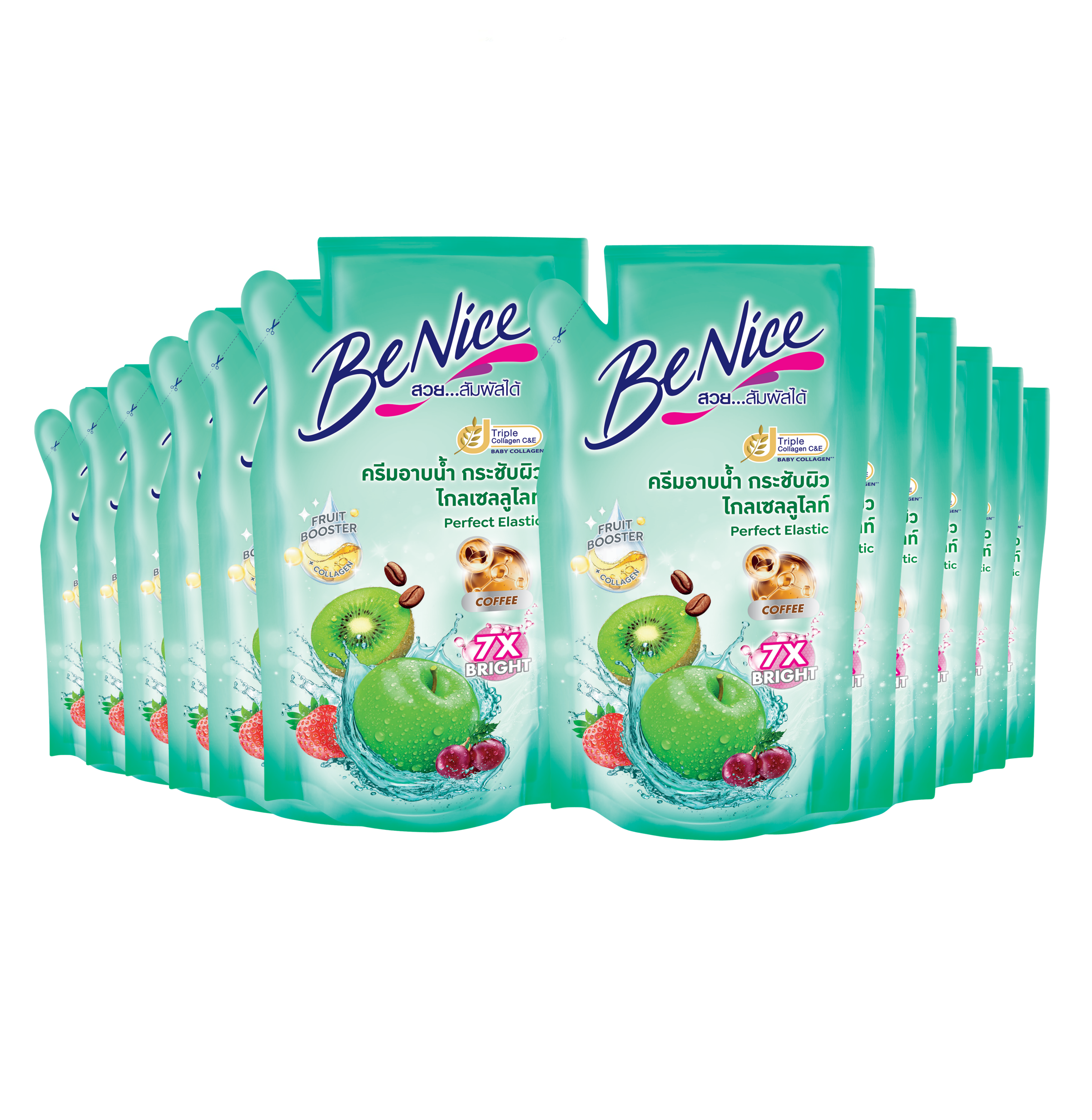 [case] BeNice Perfect Elastic Shower Cream 400ml. x12, Green