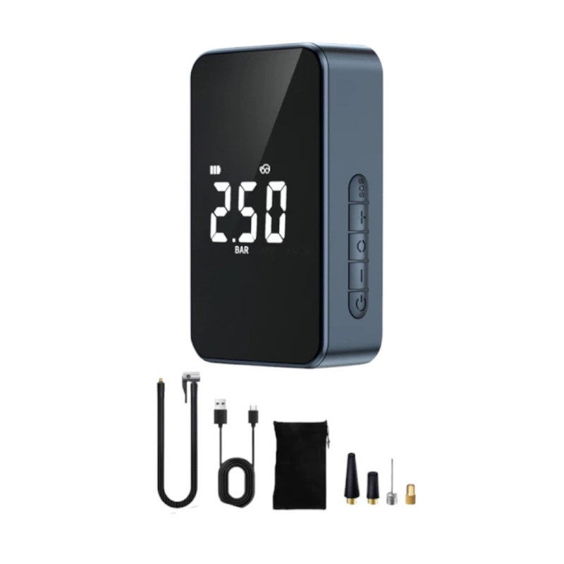 Homemi เครื่องปั๊มลมไฟฟ้า สูบลมอัตโนมัติ Portable Inflator ไร้สาย ขนาดพกพา หัวเป่าลม 4 แบบ (HM0049-P-BL)