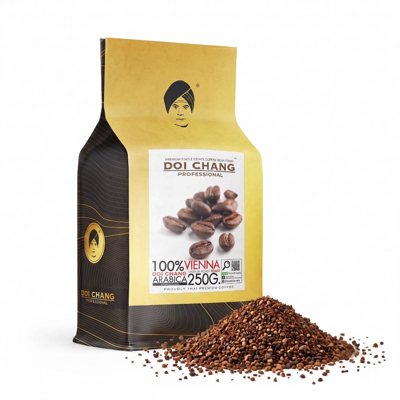 [ขายส่ง ยกลัง] กาแฟคั่ว Vienna คั่วกลาง 21 ถุง, ชนิด บดหยาบ Coarse Ground Type ( รวม 21 ถุง x 250g.) Doi Chang Professional สำหรับ เครื่องชงกาแฟ ดริป Moka pot 25020 (436843114113000)