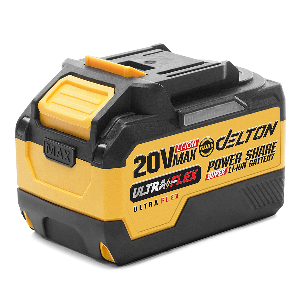 DELTON แบตเตอรี่ลิเธียมไอออน 20V แบต พาวเวอร์แชร์ ใช้ร่วมกับผลิตภัณฑ์ DELTON เครื่องมือช่าง Power Share กลุ่ม UltraFlex มาพร้อมแบต 20V 6.0Ah 2ก้อน