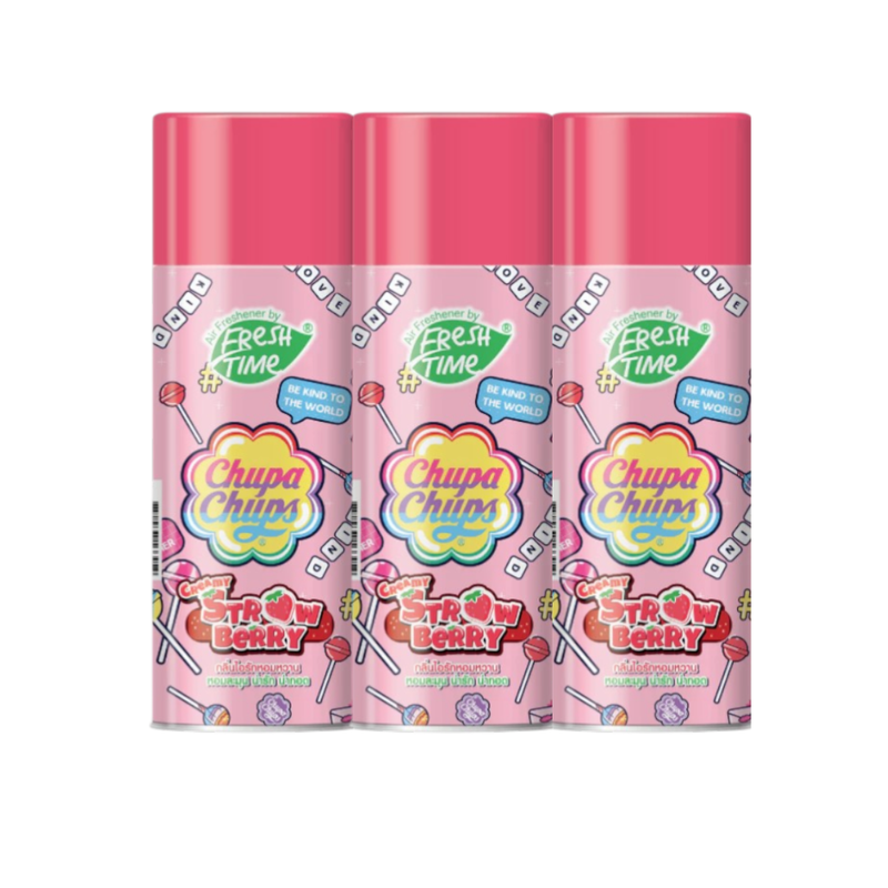 [แพ็ค3ชิ้น] FreshTime X Chupa Chups (เฟรชไทม์จูปาจุ๊ปส์) สเปรย์หอมปรับอากาศ ฉีดห้องหอม น้ําหอมติดห้อง กลิ่น Strawberry ขนาด 450 มล.