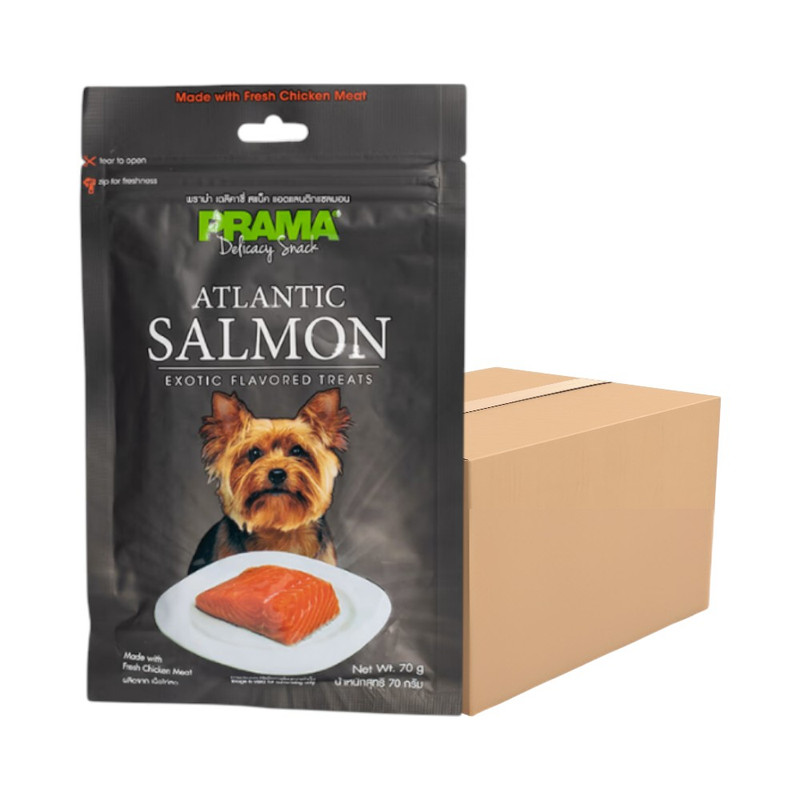 [6 ซอง] PRAMA Delicacy Snack พราม่า ขนมสุนัข รสคลาสสิค ขนาด 70 กรัม / รสแซลมอน