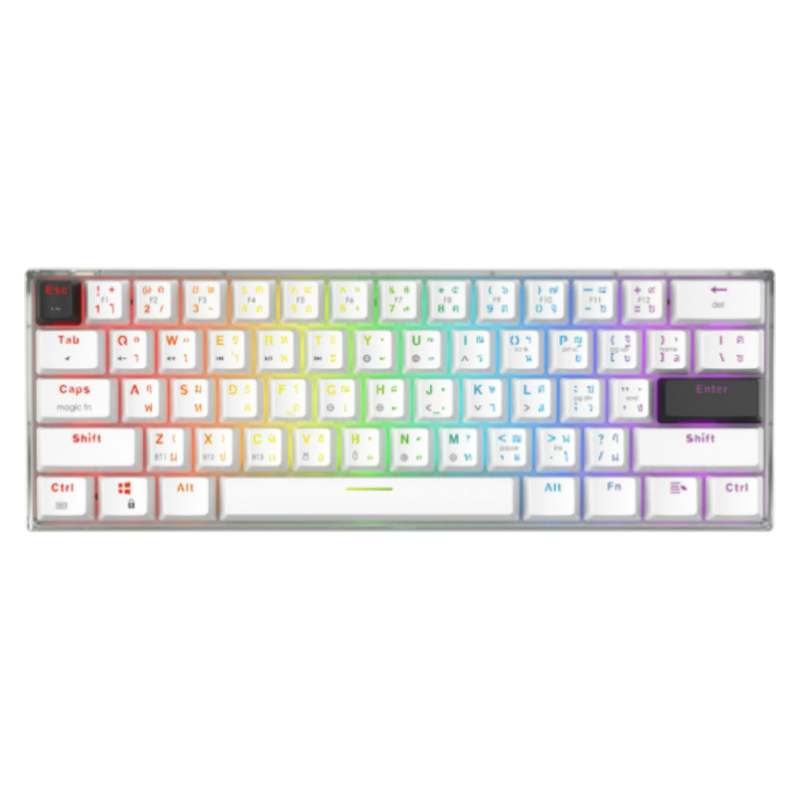 WIRELESS KEYBOARD (คีย์บอร์ดไร้สาย) FANTECH MAXFIT61 FROST WIRELESS (MK860) (WHITE) (OUTEMU BLUE SWITCH - RGB - EN/TH)