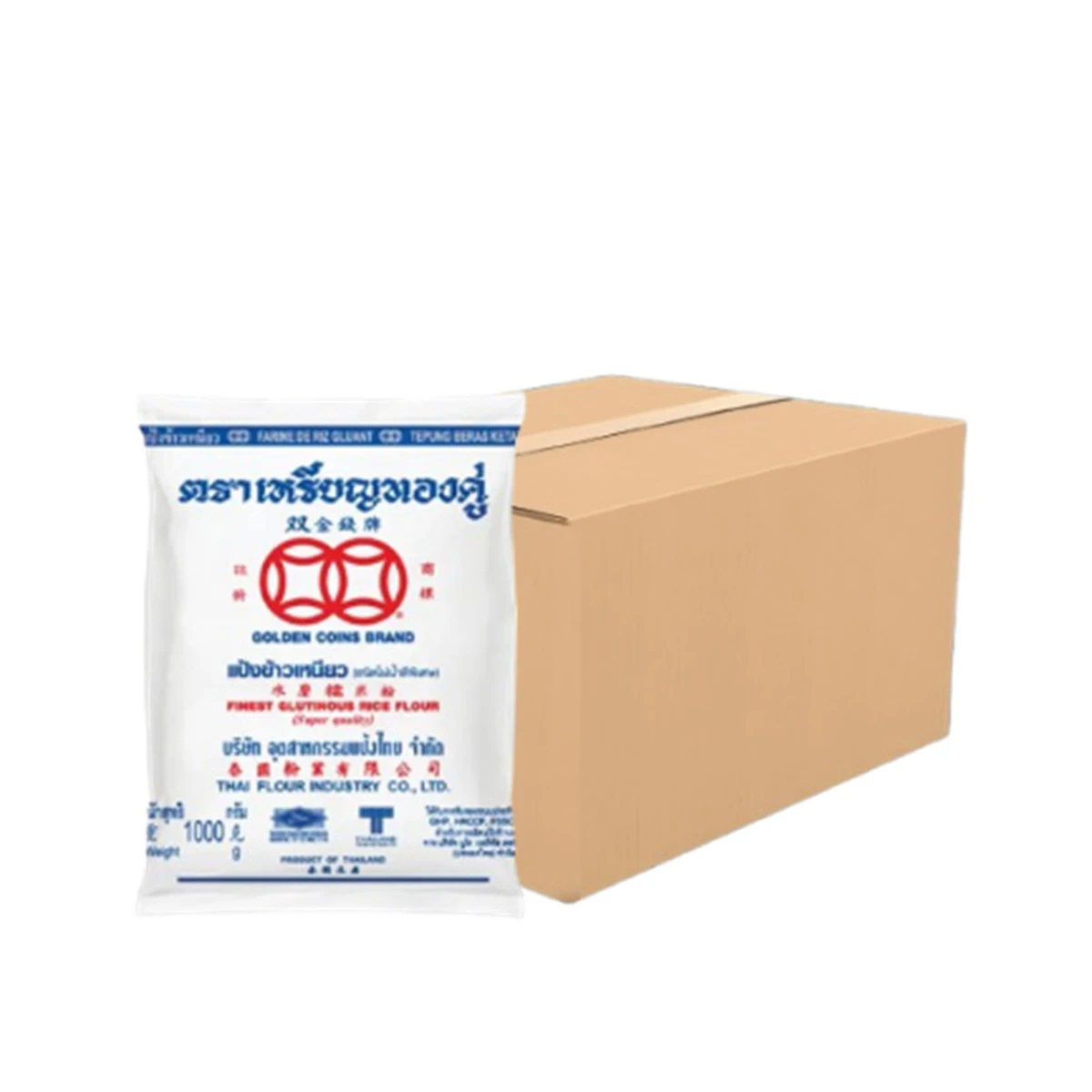 เหรียญทองคู่ แป้งข้าวเหนียว ขนาด 1 กก. x 10 ถุง (ยกลัง)