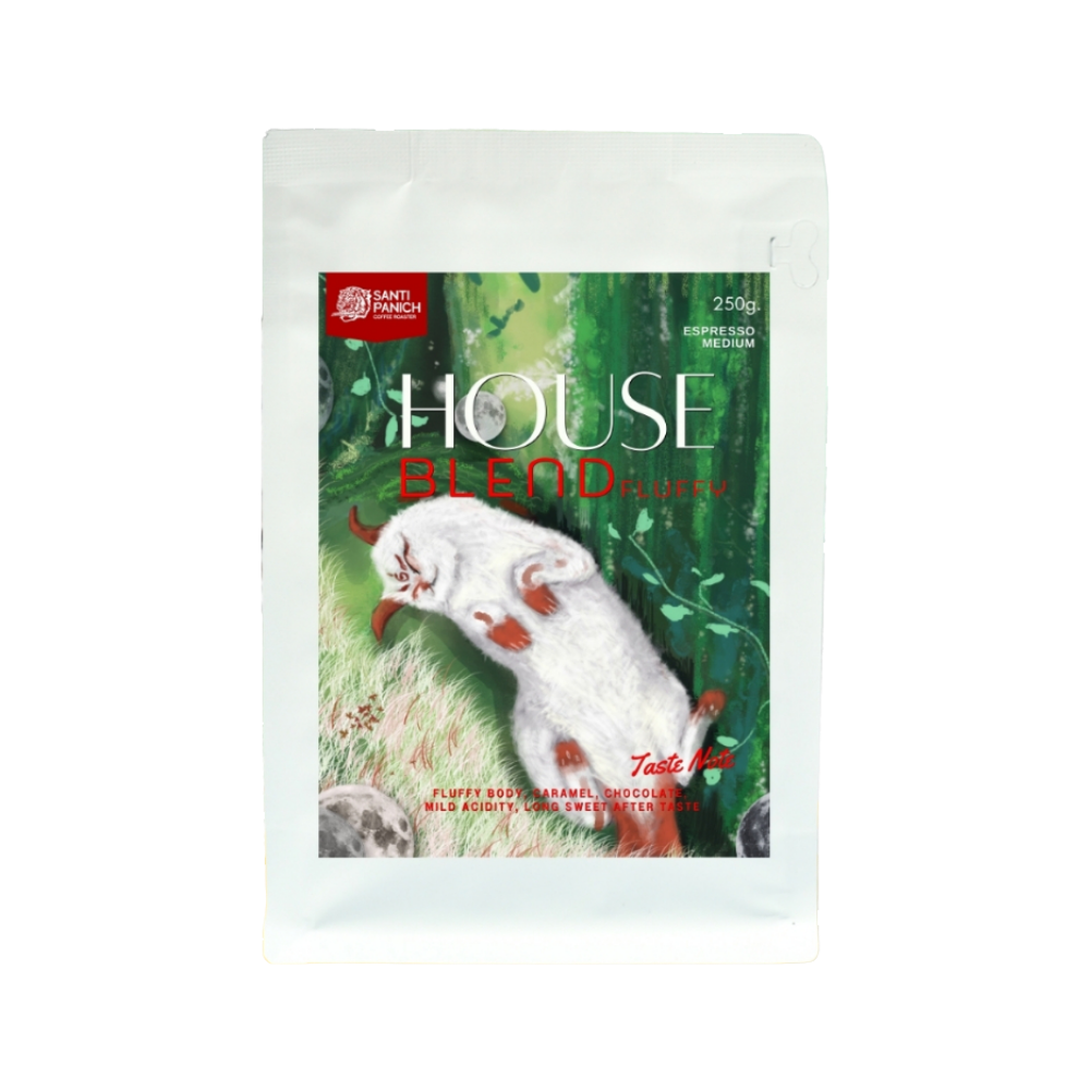 SANTIPANICH เมล็ดกาแฟคั่วแท้ House Blend Fluffy (คั่วกลาง) ไม่บด 250 กรัม