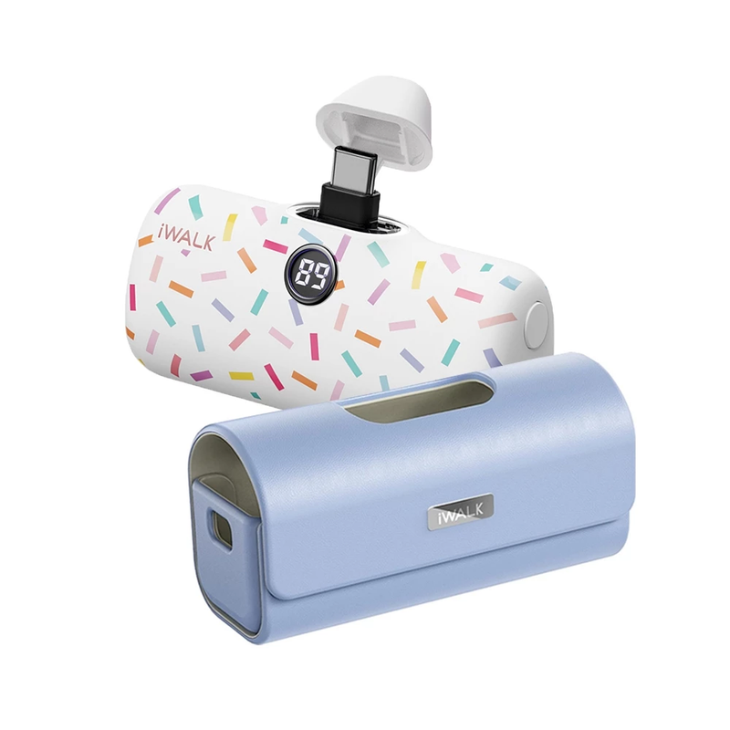iWALK LinkPod Pro5000PC+LinkPod Bag แบตสํารองไร้สายพร้อมกระเป๋าเคสหัวชาร์จTypeCรองรับiPhone16,15 WhiteCandy-PurpleBag