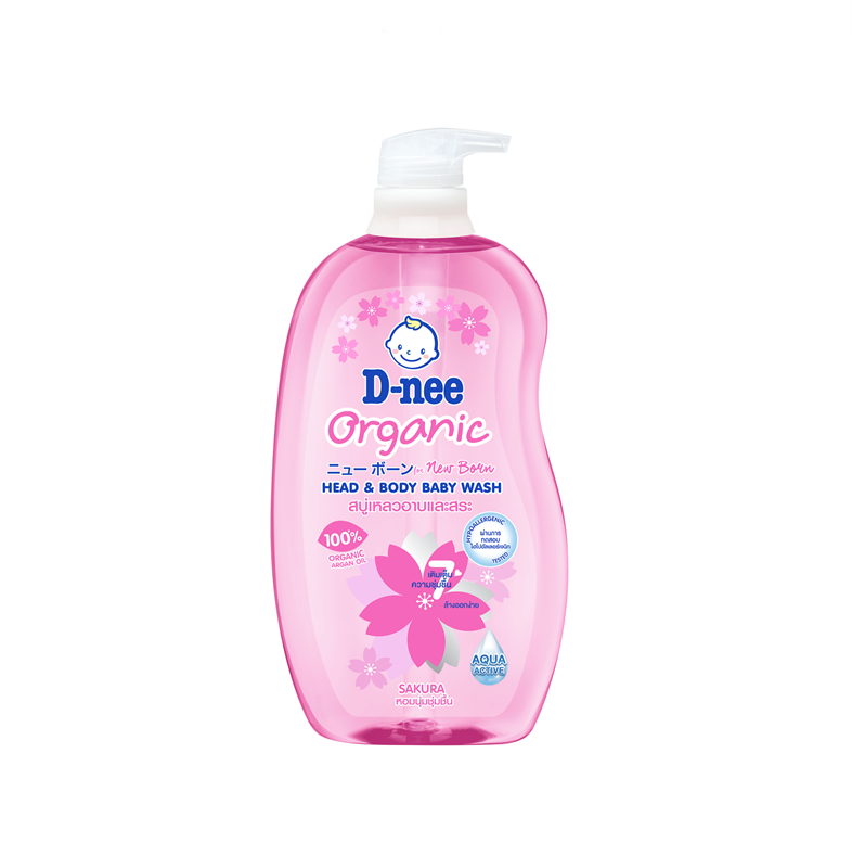 D-Nee Organic Sakura Head and Body Baby Wash 750ml., Pink