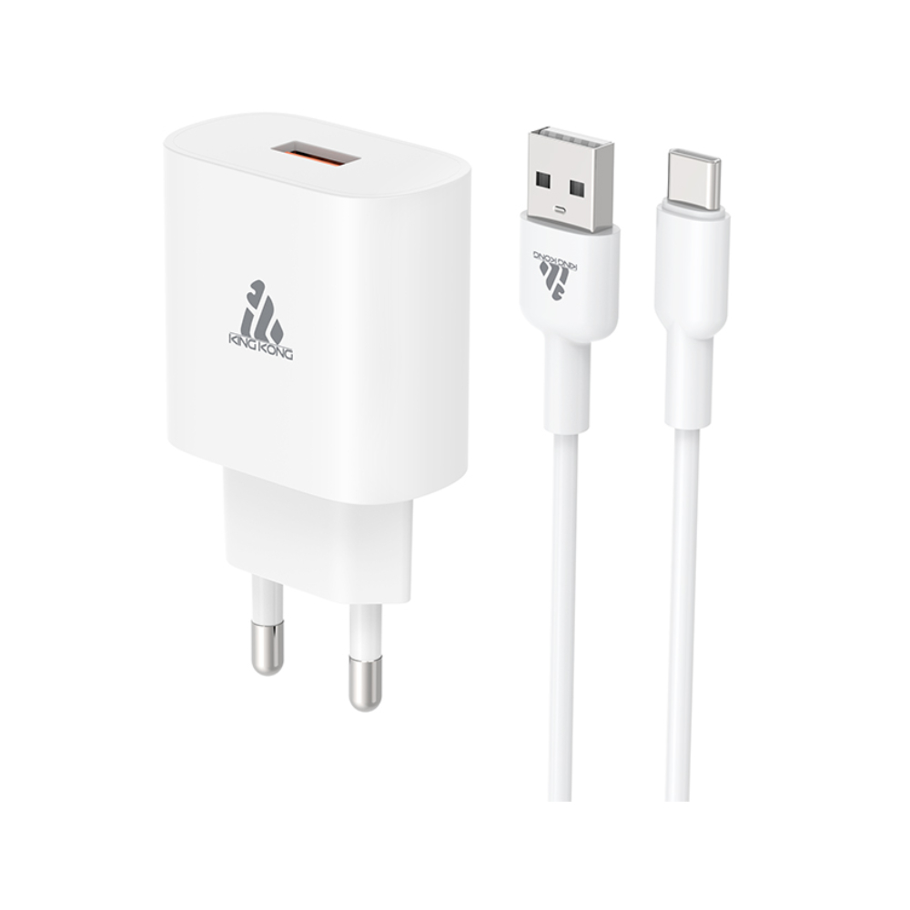 KING KONG USB-A 18W QC3.0 + Type-C Cable  QA18 White