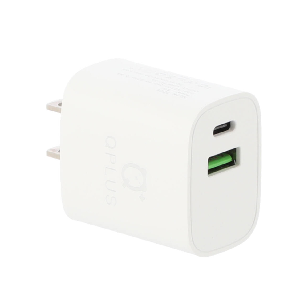 QPLUS Wall USB Charger 1 USB-A (QC3.0A) / 1 USB-C (PD18W) TG06 White