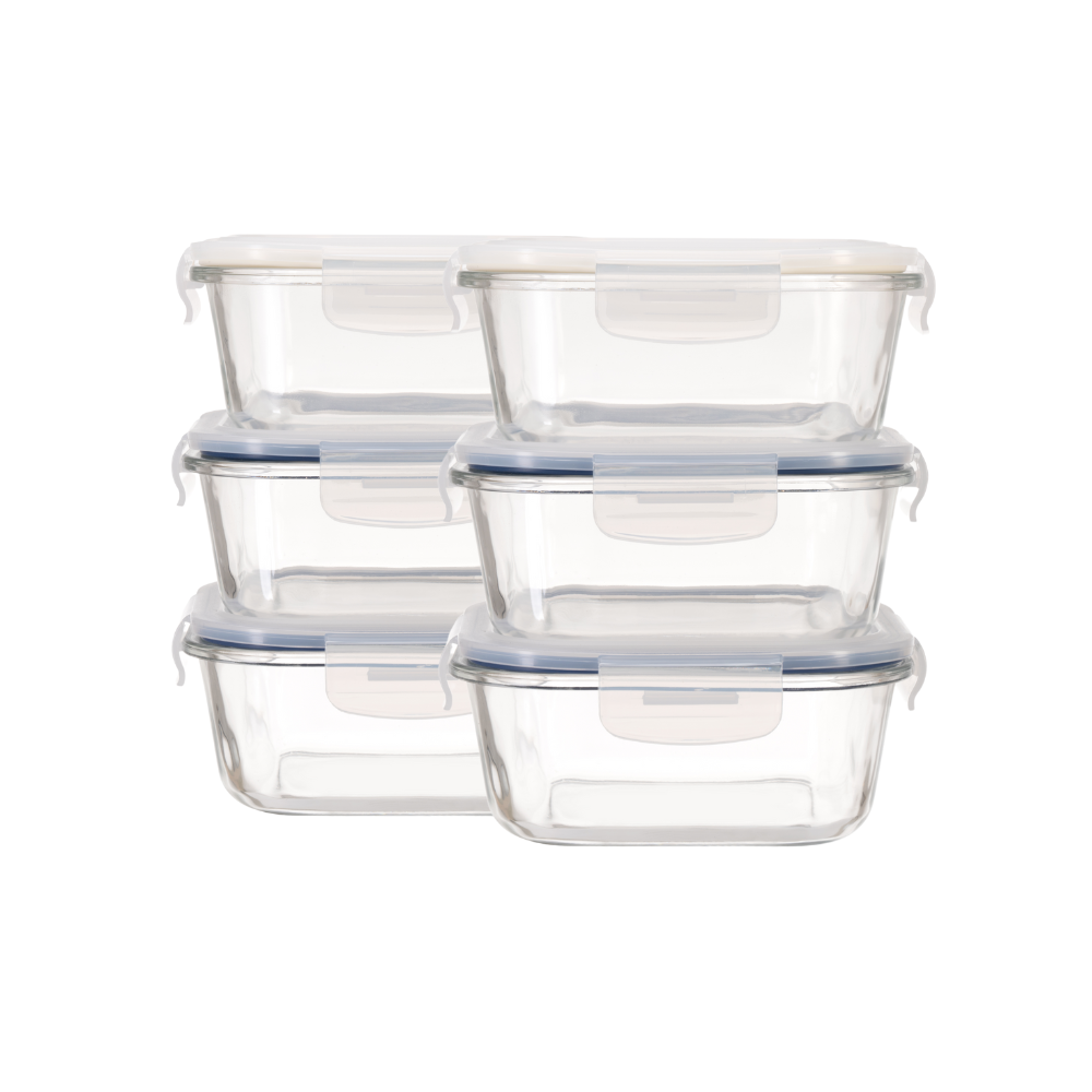 Super Lock Square Glass Food Storage Container 9511X03 710ML Pack 6