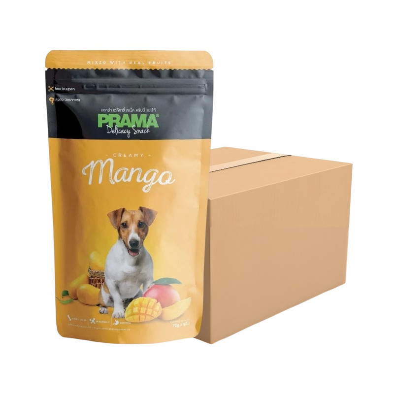 [6 ซอง] PRAMA Delicacy Snack พราม่า ขนมสุนัข รสผลไม้ ขนาด 70 กรัม / รสมะม่วง