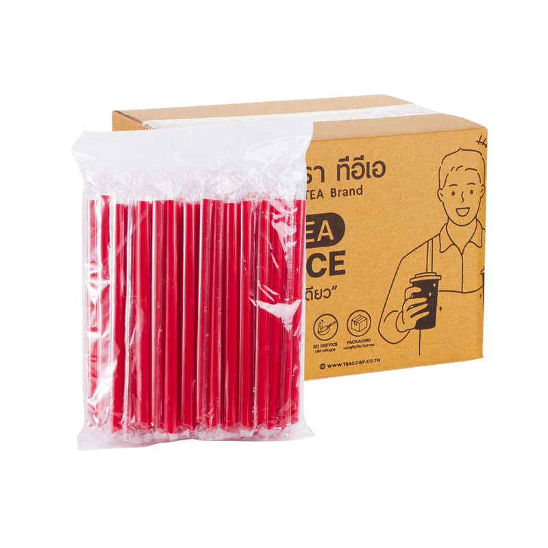 [12mm CARTON] Plastic Straws Flim-Wrapped Red (100 pcs/pack) x 20 Packs