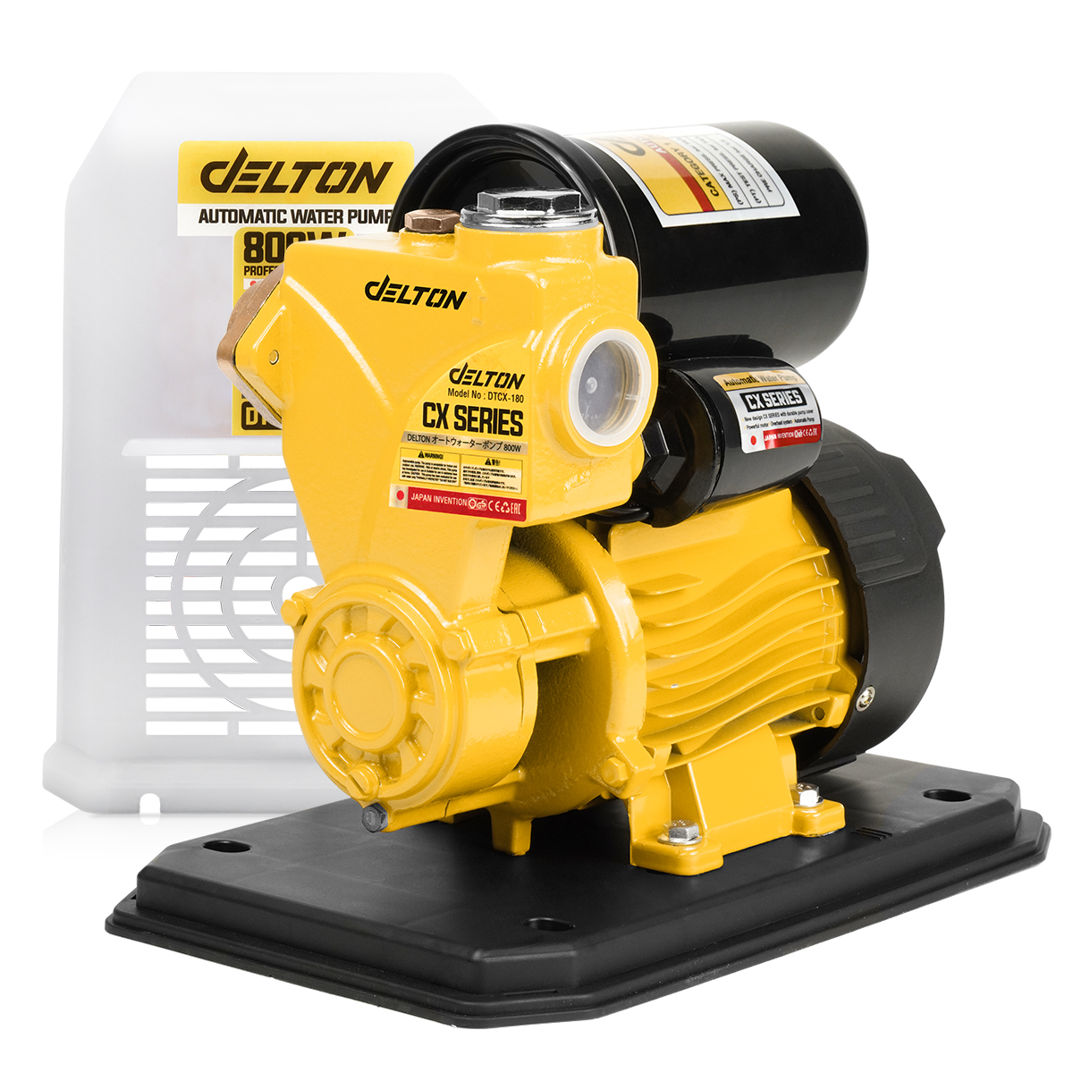DELTON ปั๊มน้ําออโต้ 800W CX Series รุ่น DTCX-180 พร้อมฝาครอบ แถมฟรี! ฟุตวาล์ว กะโหลกดูดน้ํา ข้อต่อท่องอ-ท่อตรง ครบชุด