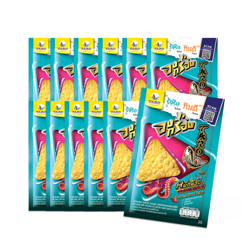 TARO BRAND CRISPY FISH SNACK HOT AND SPICY GRILLED SQUID FLAVOURED 18G. X12
