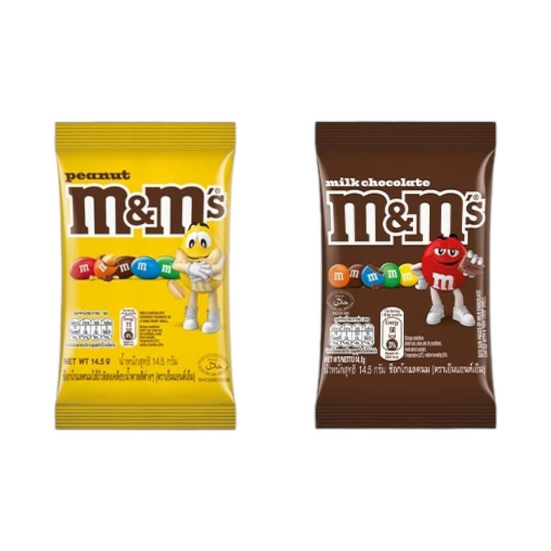 [แพ็ก 20 ชิ้น] M&M's ช็อกโกแลตนม 14.5 กรัม (10110490)+[แพ็ก 20 ชิ้น] M&M's พีนัท (10111723)