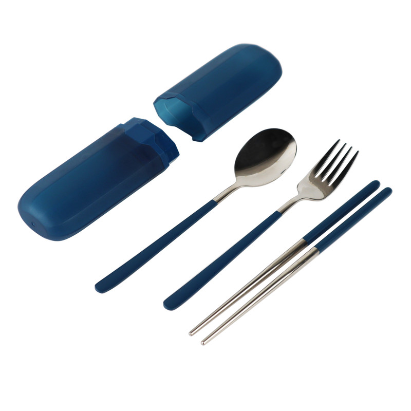Super Lock Spoon Fork and Chopsticks Set with Storage Case 7003 Blue