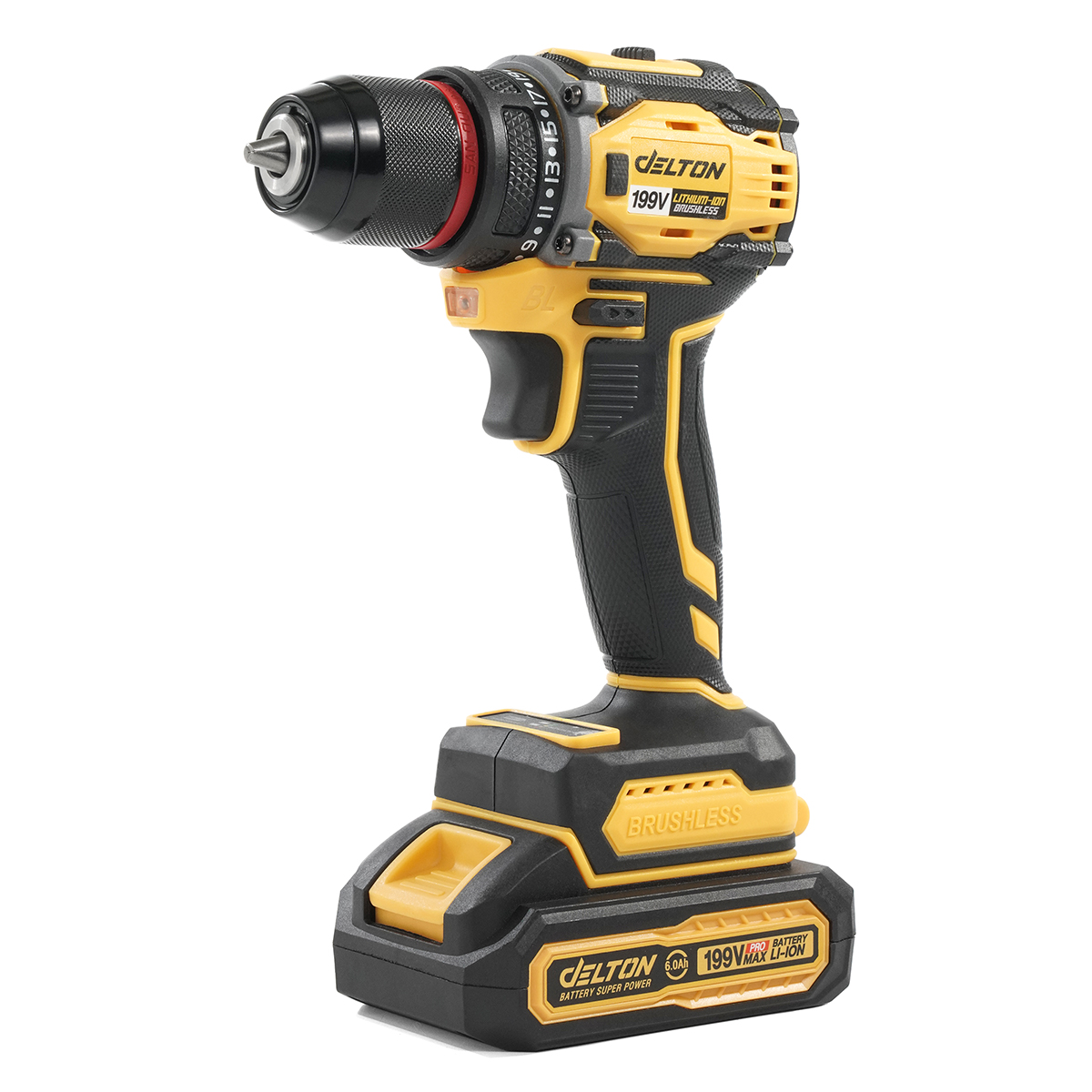 DELTON สว่านไร้สาย 199V ไขควงไฟฟ้า 2 ระบบ มอเตอร์บัสเลส Brushless Motor งานเจาะ งานสกรู Cordless Drill รุ่น DSL-109BL แบต 2 ก้อน