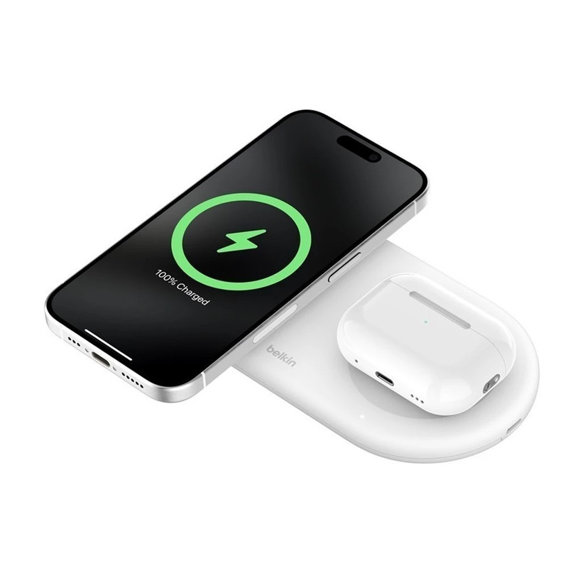 Belkin แท่นชาร์จไร้สาย แม่เหล็กแบบ ชาร์จเร็ว 2-in-1 เทคโนโลยี Qi2 กําลังไฟ 15 วัตต์ รุ่น WIZ021