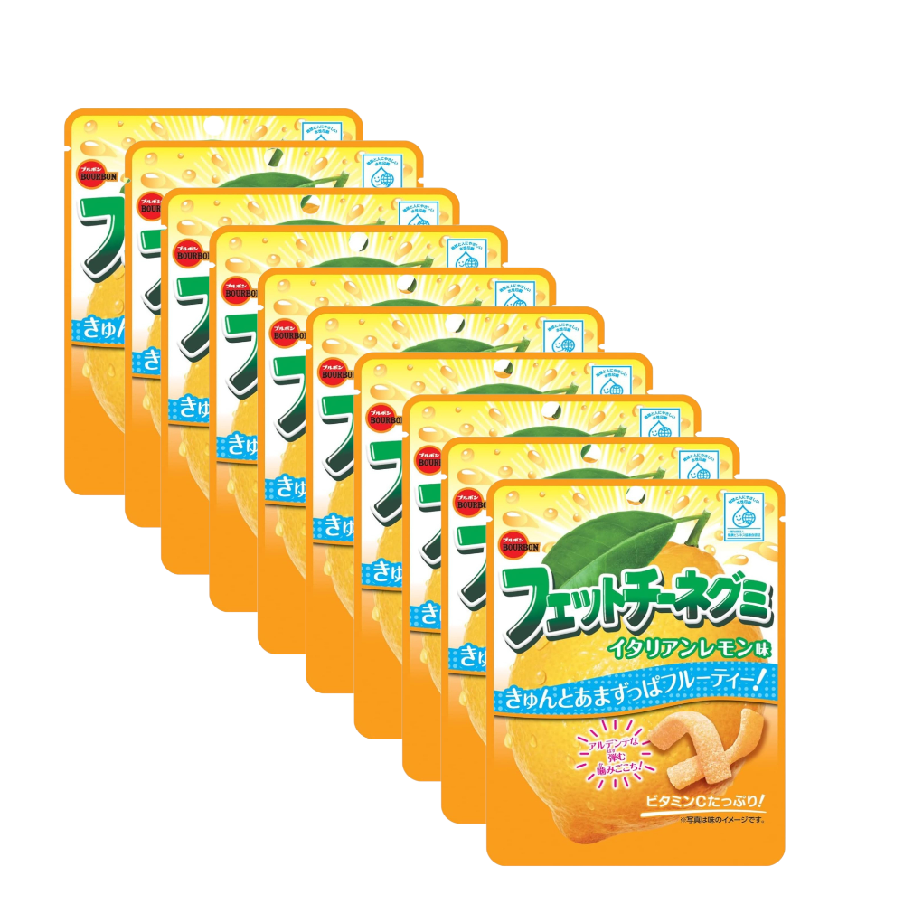 BOURBON Fettuccine Gummy with Concentrated Lemon Juice, Gelatin, Pectin and Vitamin C - Italian Lemon Flavor - Made in Japan - Set of 10 Packs - 10 x 50 G.