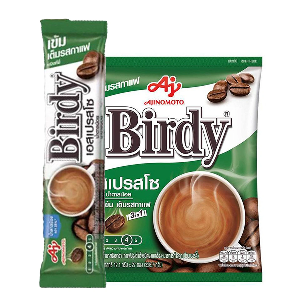 BIRDY Instant Coffee 3in1 Espresso Less Sugar 12.1 g 27 sachets