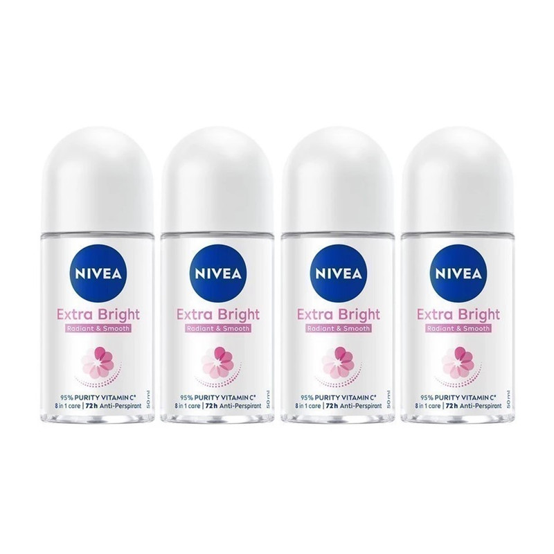 NIVEA EXTRA BRIGHT RADIANT & SMOOTH ROLL ON 50 ml. x 4