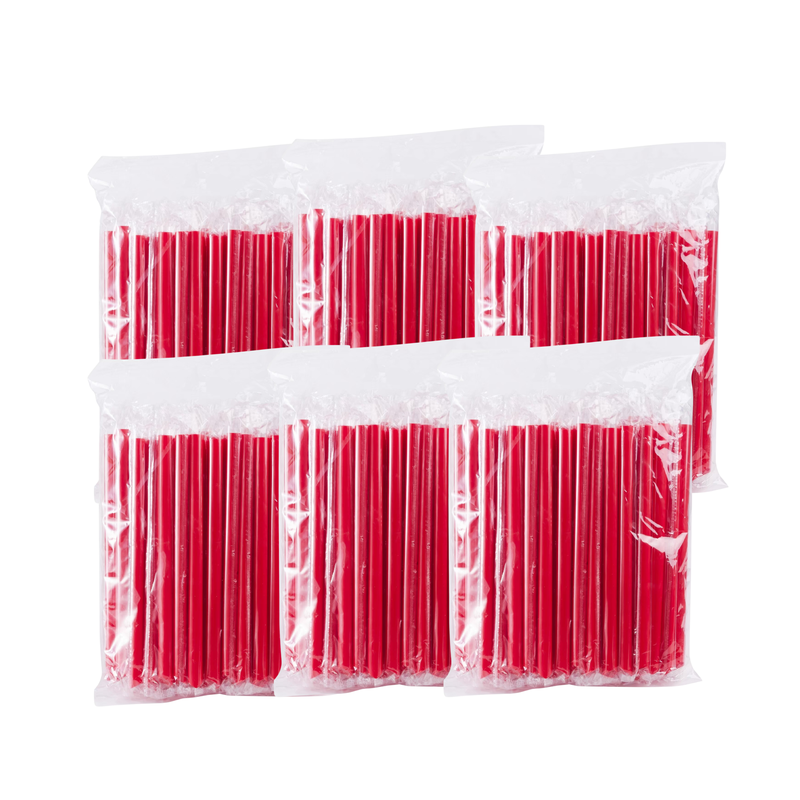 [12mm] Plastic Straws Flim-Wrapped Red (100 pcs/pack) x 6 Packs