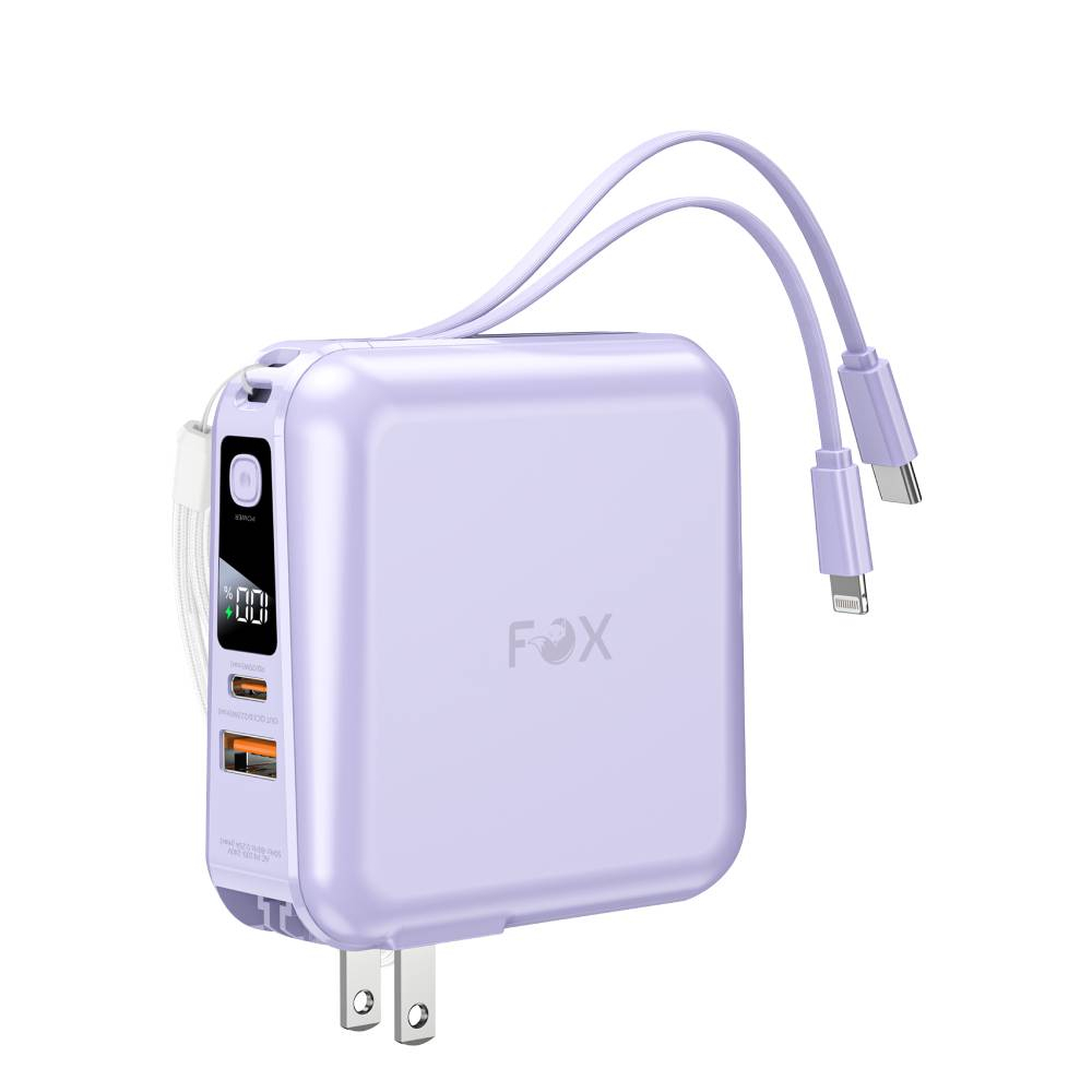 FOX Power bank 15000 LED Display 2-in-1 Cable Model W1501 Purple