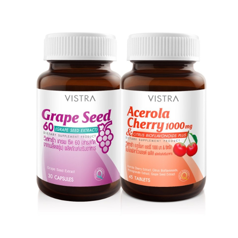 VISTRA Dietary Supplement Grape Seed 60 30 Capsules + Acerola Cherry 1000 mg 45 Tablets x 2