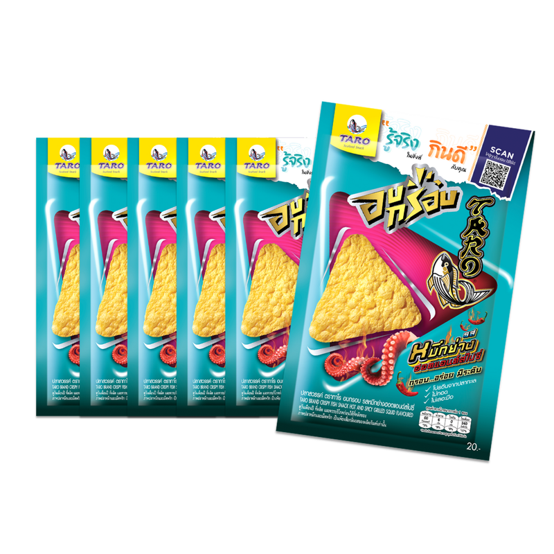 TARO BRAND CRISPY FISH SNACK HOT AND SPICY GRILLED SQUID FLAVOURED 17G. X6