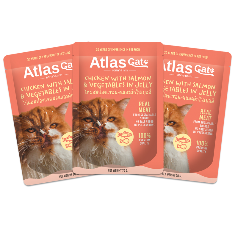 ATLAS CAT CHICKEN WITH SALMON IN VEGETABLE JELLY (70G.) x3