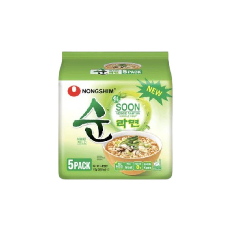 [แพ็ค 5 ซอง] Nongshim Soon Veggie Ramyun นงชิม บะหมี่กึ่งสําเร็จรูป ซุน เวจจี ราเมียน รสผัก