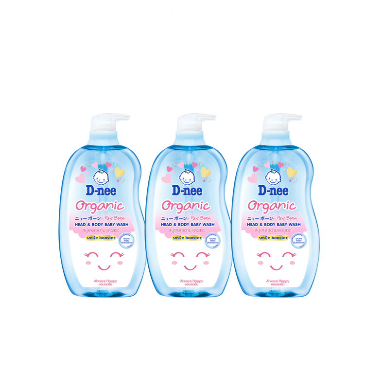 [Pack3] D-nee Organic Head & Body Baby Wash Happy Baaby 750ml. x3,