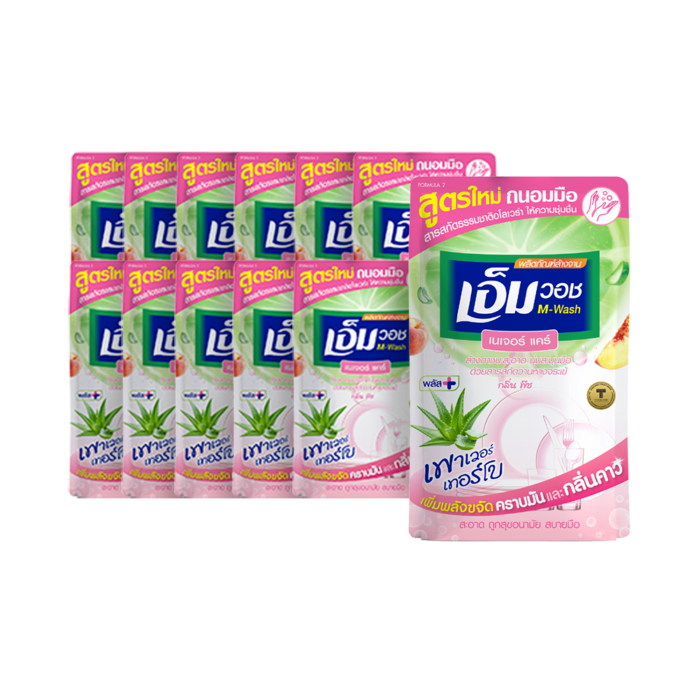M-WASH Dishwashing Liquid, New Nature Care Formula (Peach Scent), 440ml ( 12 Packs )