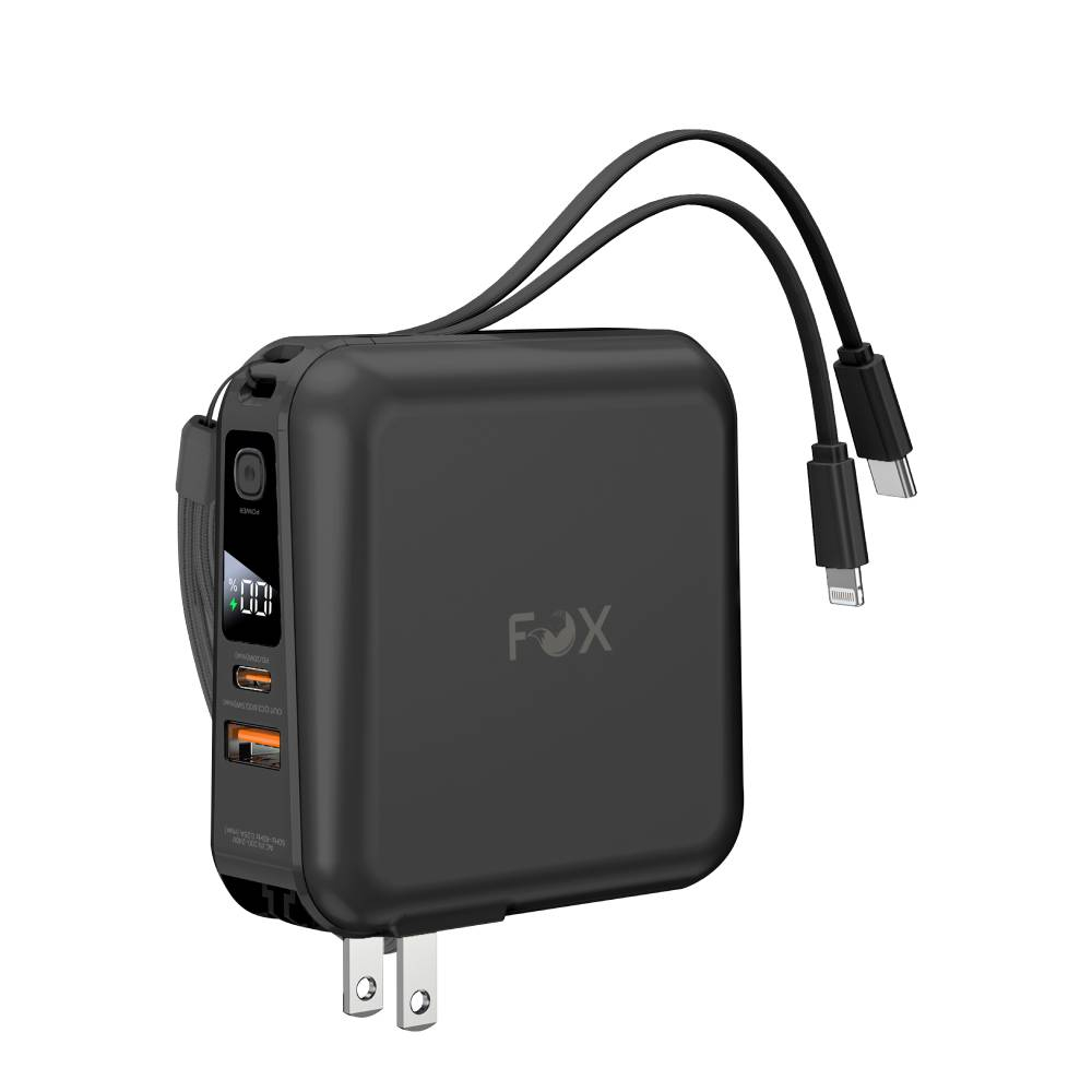 FOX Power bank 15000 LED Display 2-in-1 Cable Model W1501 Black