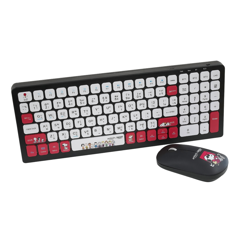 ANITECH X SNOOPY 3 Wireless Mouse Keyboard SNP-PA814-BK Duo Fuction Combo Black