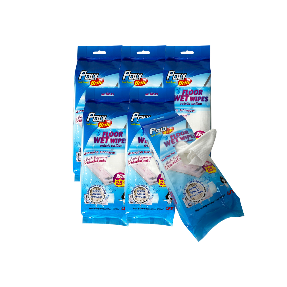 โพลี-ไบรท์ ผ้าเช็ดพื้น Magic wiper mop แบบเปียก x 6 แพ็ก