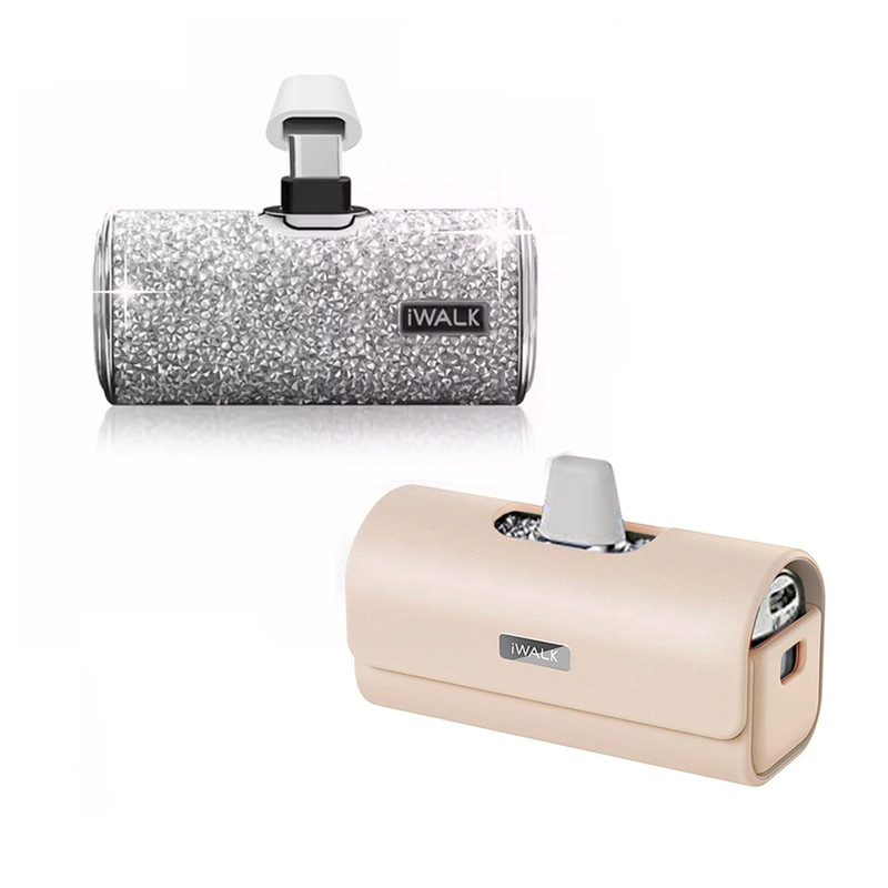 iWALK Secret4500NC+LinkPod Bag แบตสํารองไร้สายตกแต่งด้วยกลิตเตอร์พร้อมกระเป๋าเคสใส่ ลงตัวอย่างมีสไตล์ Silver+PinkBag