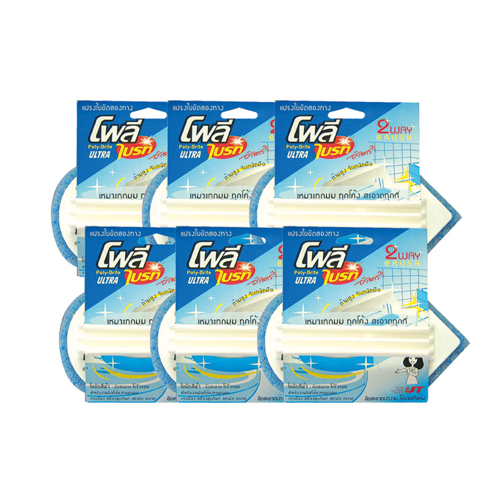 Poly-Brite โพลี-ไบรท์ แผ่นใยขัดพร้อมด้ามจับเนื้อละเอียด 2 way สีฟ้า (6 ชิ้น)