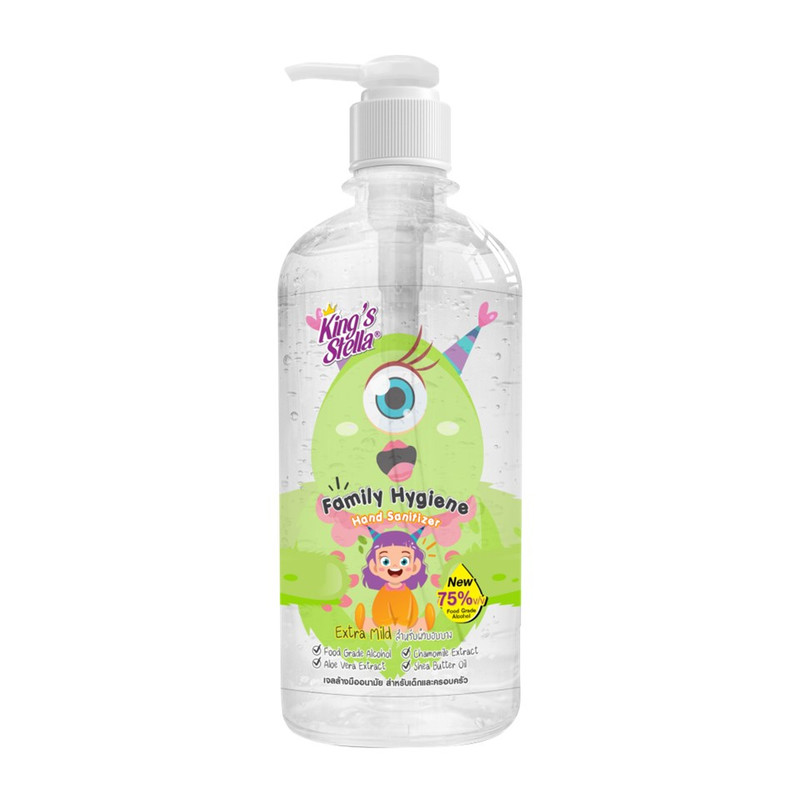 Kings Stella Family Hand Gel Sanitizer เจลแอลกอฮอล์ล้างมือ ฟู้ดเกรด สูตรอ่อนโยน สําหรับเด็ก และ ครอบครัว 450ml.,เขียว