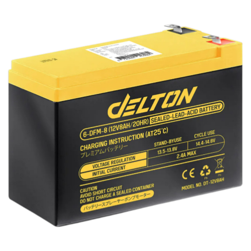 DELTON แบตเตอรี่แห้ง 12V8AH / 12V12AH เครื่องมือเกษตร UPS จักรยานไฟฟ้า มอเตอร์ไซค์ Sealed Lead-acid Battery ล็อตใหม่ 12V8AH 1 ก้อน