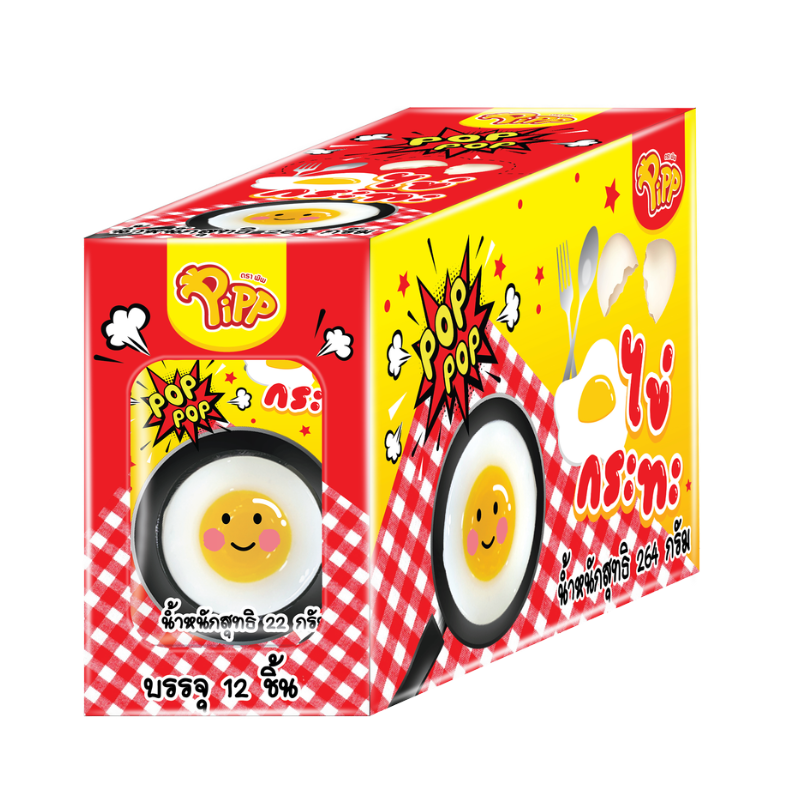 CARRAGEENAN AND KONJAC JELLY PAN EGG SHAPE WITH POPPING CANDY STRAWBERRY FLAVOR (PIPP BRAND) 22g x 12 pcs