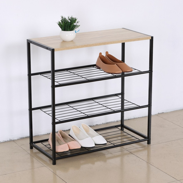 ไทยซันสปอร์ต ชั้นวางรองเท้า ชั้นวางของ 4 ชั้น โครงเหล็ก ท็อปไม้ ชั้นวางรองเท้า 9-12 คู่ รุ่น Sh0004wh