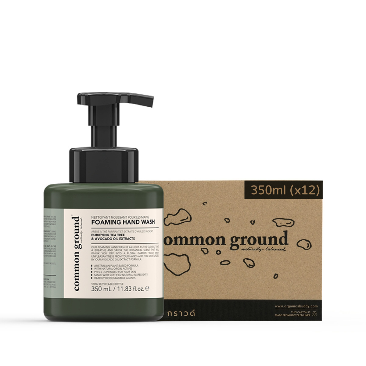Common Ground Foaming Hand Wash - Healing Tea Tree & Avocado Oil Extracts 350mL x12